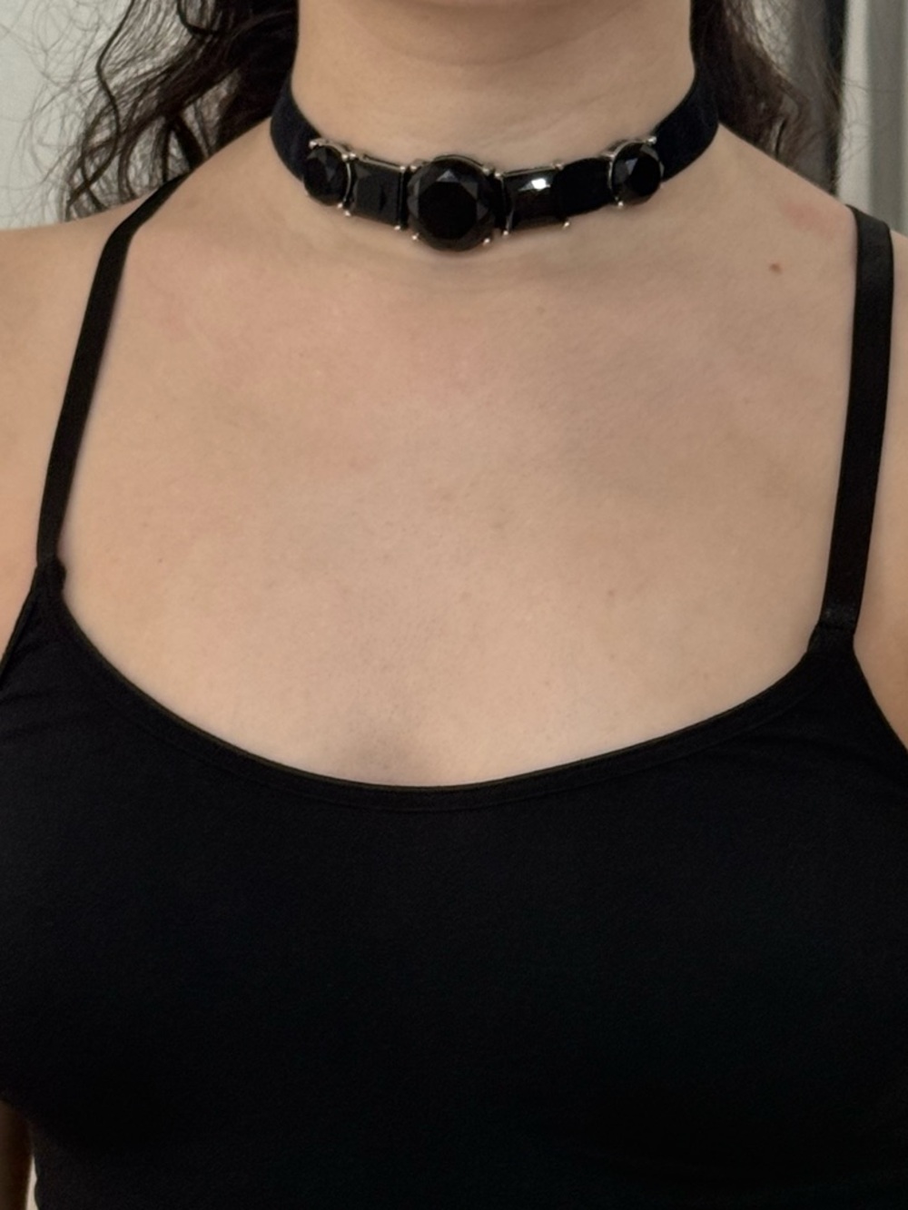 Black Velvet Choker with Gem Accents